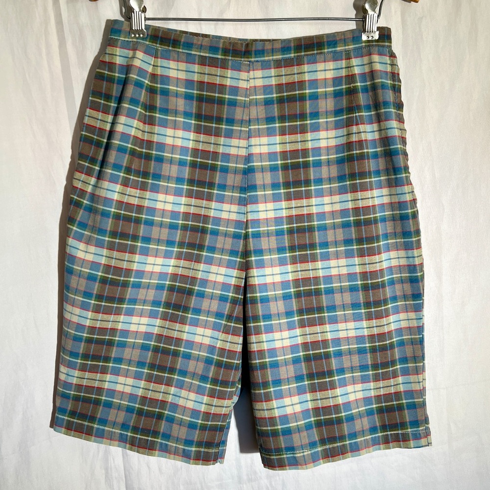 Vintage 1950s Plaid Bermuda Queen Casuals Shorts Side Zipper High Waist - S
